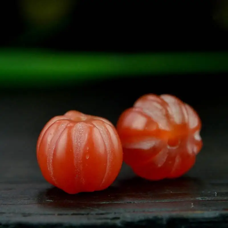 10PCS Natural Red Matted Agate Carved Pumpkin Loose Beads 8/10/12/14/16/18/20mm Round Melon Agates Beads TSB0456