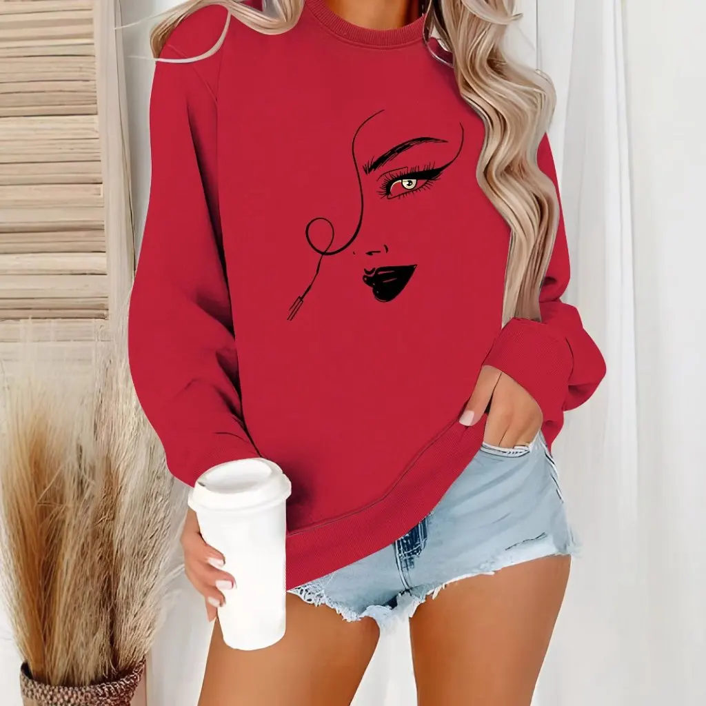 Women's Casual Long Sleeve round Neck Printed Pullover Sweatshirt Sweater for Autumn And Winter Europe And US Style