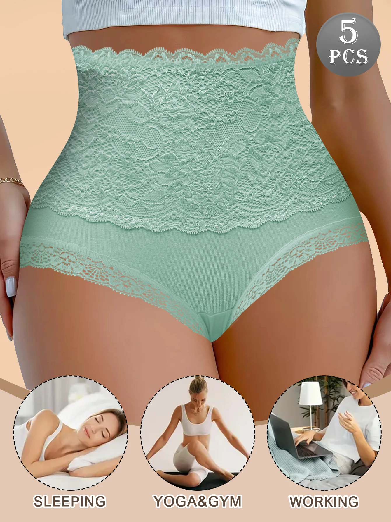6 قطعة/المجموعة جوفاء الأزهار الدانتيل ملخصات القطن الخالص عالية الخصر الورك رفع سراويل مثير المرأة الملابس الداخلية لينة تنفس سراويل #6