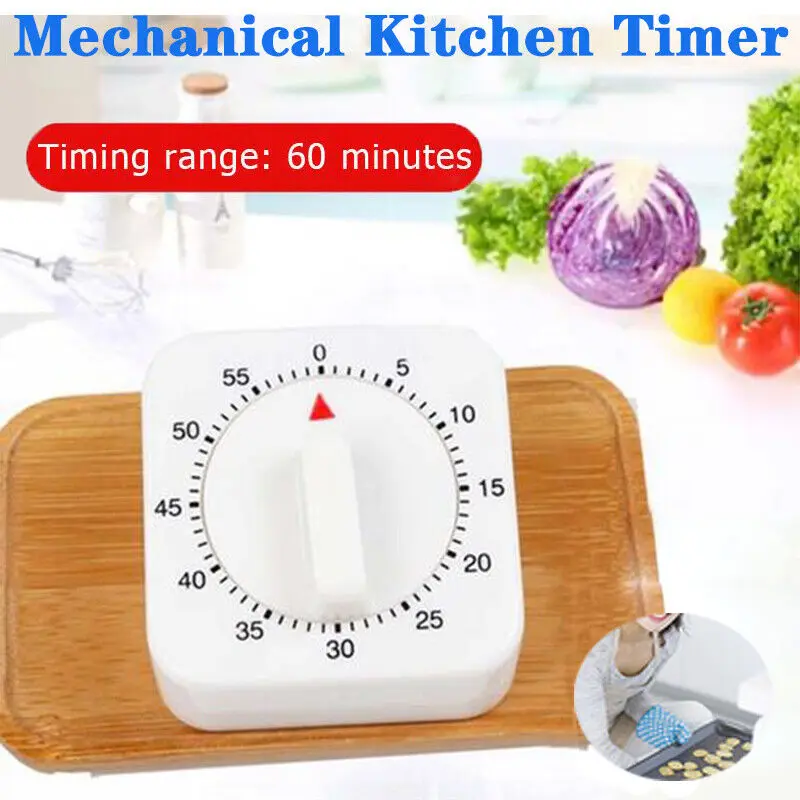 1PCS 60 Minutes Kitchen Timer Count Down Alarm Reminder White Square Wind Up Mechanical Timer For Kitchen Cooking Baking Tools
