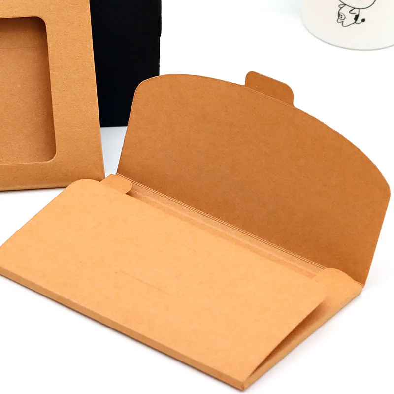 30pcs Vintage Kraft Envelope With Window Black Postcard Cover Photo Blank Packaging Box