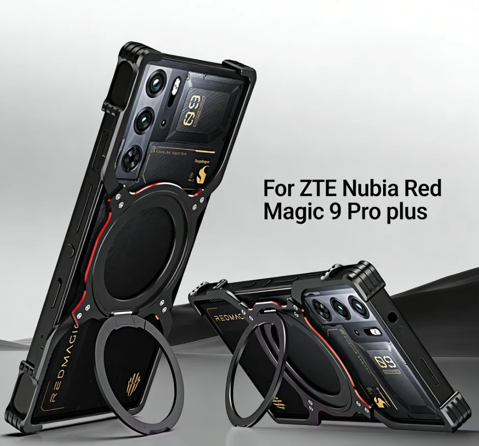 Aluminum Alloy For ZTE Nubia Red Magic 8 8S 9 Pro Plus Magnetic Rimless Bumper Case 360° Rotate Ring Stand Charge Cover