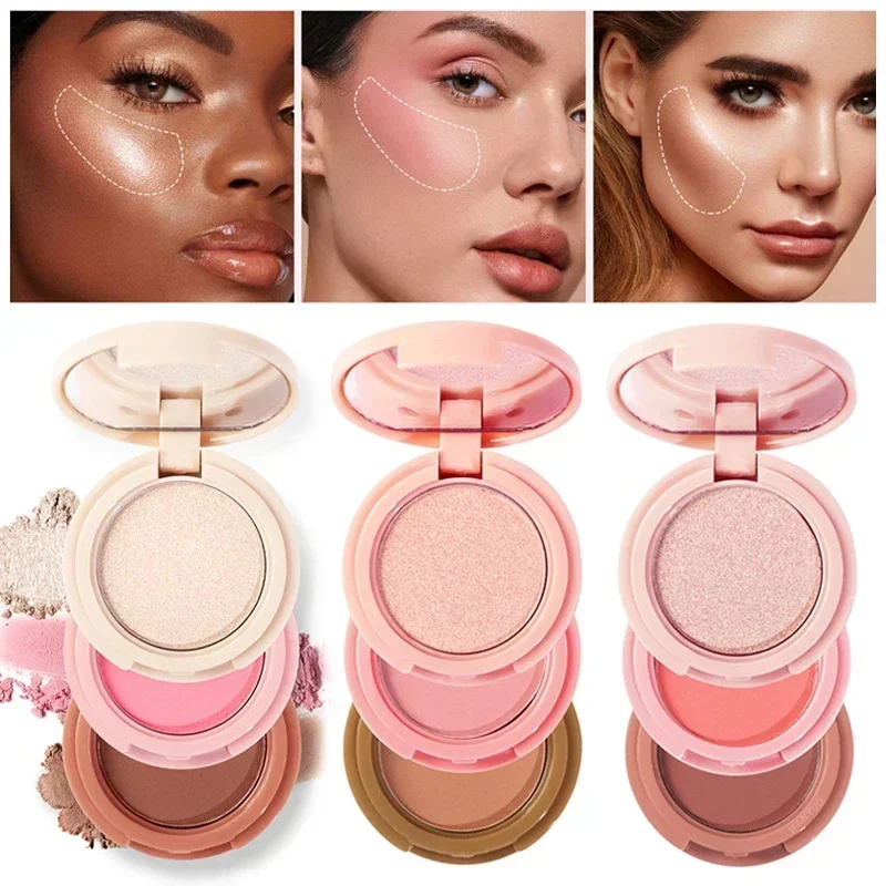 

Heallor 3 In 1 Highlighter Blush Face Contouring Makeup Powder Glitter Rouge Tint Contouring Highlighter Women Face Makeup palet