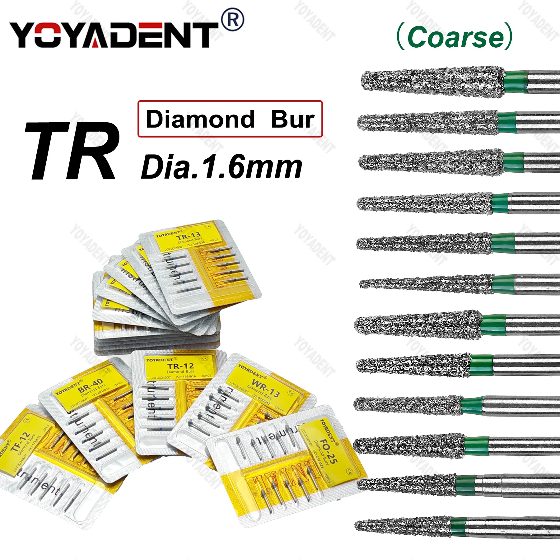 

10Pcs/Pack TR Type Coarse Dental Diamond Burs Dentistry Strawberries Dia.1.6mm For High Speed Turbine Dentistry Materials