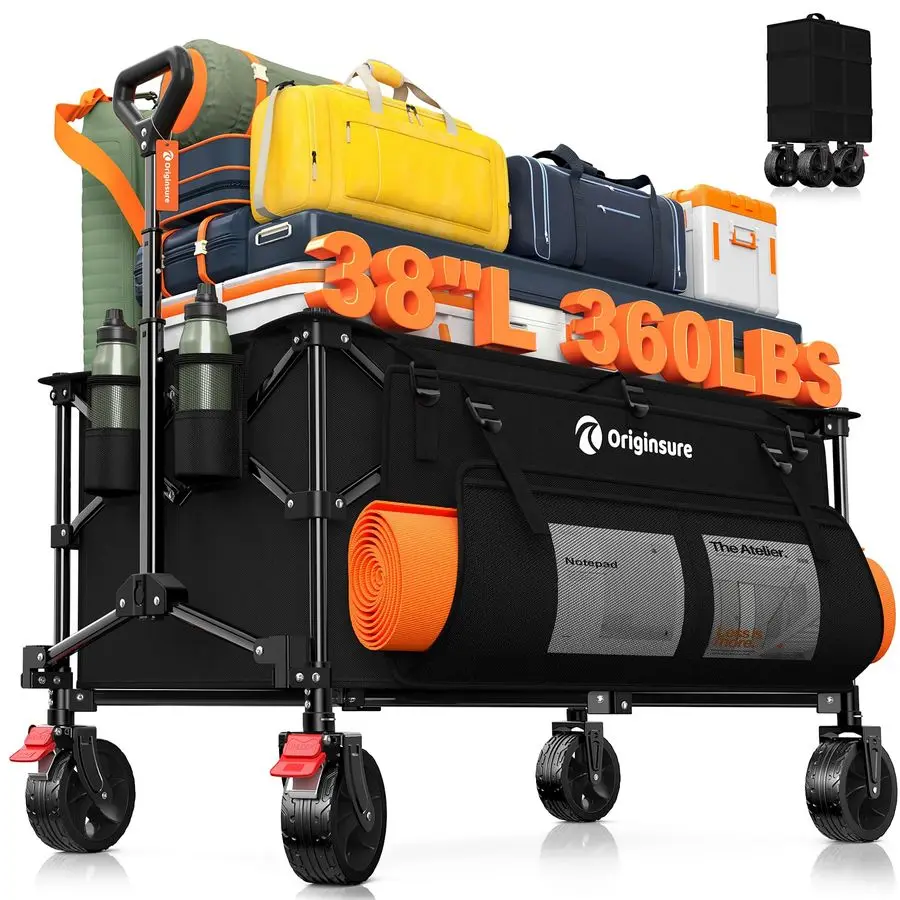 

Collapsible Wagon Cart Foldable, 38 L Extra Large Heavy Duty Folding Beach Wagons with AllTerrain Wheels, Utility Carts for Camp