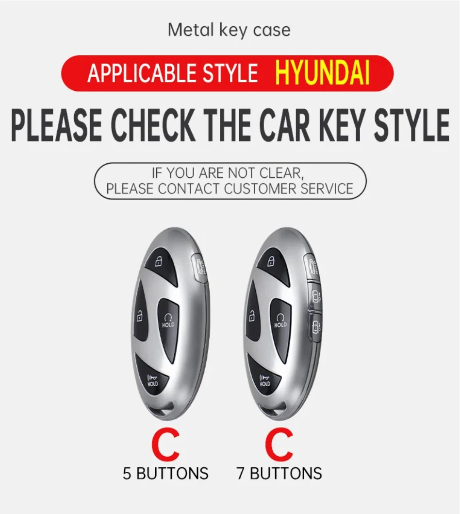 Auto Zink-legierung Leder Schlüssel Fall Abdeckung Halter Ring Für Hyundai Ionic 6 Grandeur GN7 Kona Ev New Grand Prix Remote Key 5/7 Tasten – Detail 1