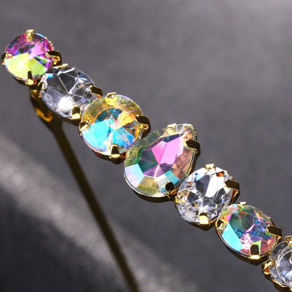 Rhinestone Eyeglass Frame Crystal Lensless Wave Bridge Statement Eyewear Face Jewelry for Women Festival Party Rave Costume