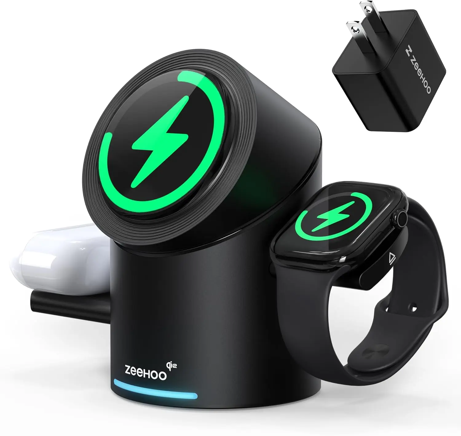 

3 in 1 Charging Station for iPhone, Apple Watch, AirPods, 15W Qi2 Wireless Charger Stand with Auto-Rotating, Fast Charging Dock for iPhone 17/16/15/14/13/12 Series, Black