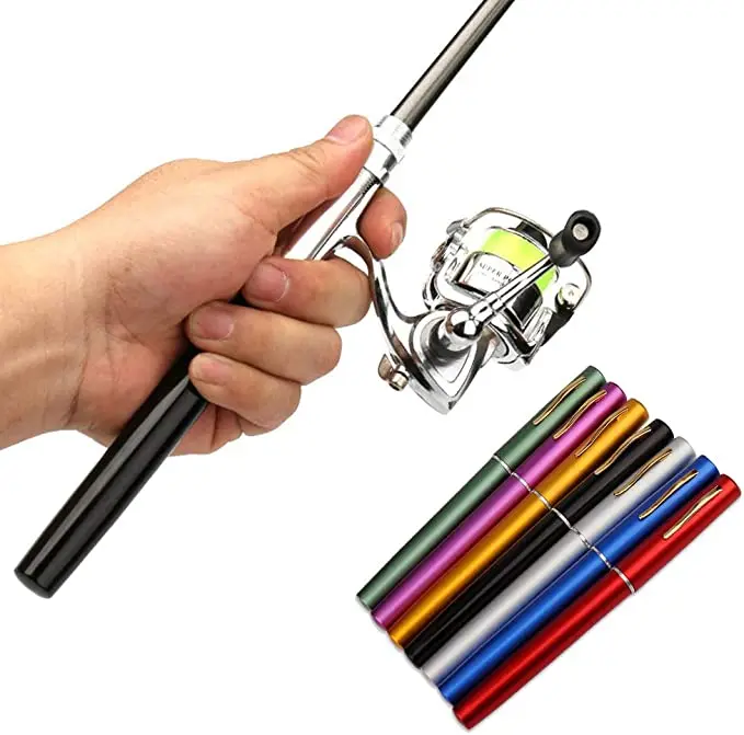 

Pen Fishing Rod Reel Combo Set Premium Mini Pocket Collapsible Fishing Pole Kit Telescopic Fishing Rod + Spinning Reel Combo Kit