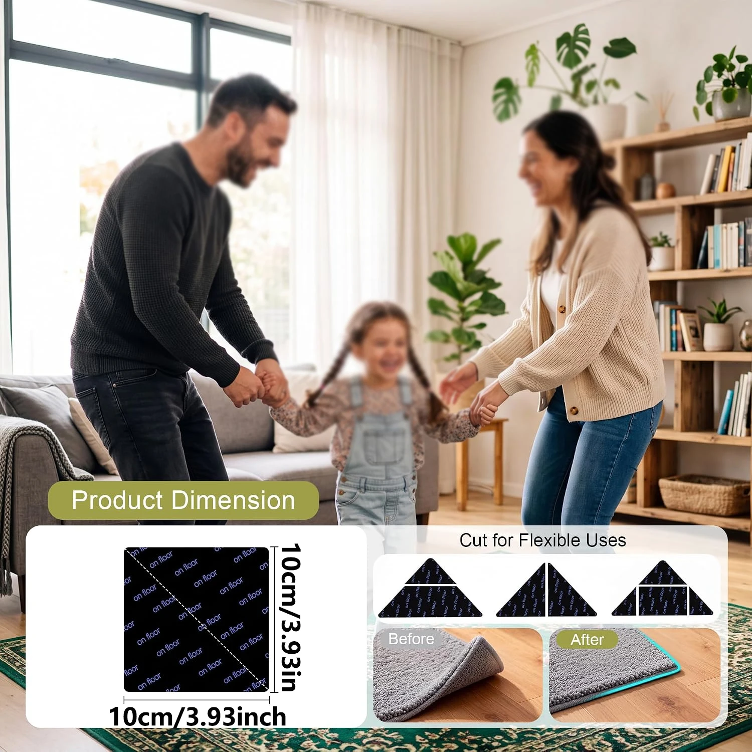 4pcs Carpet Non-slip Sticker Reusable Water Proof Anti Curling Carpet Patch Fixed Sticker Floor Rug Mat Tape Gripper Corner Pad