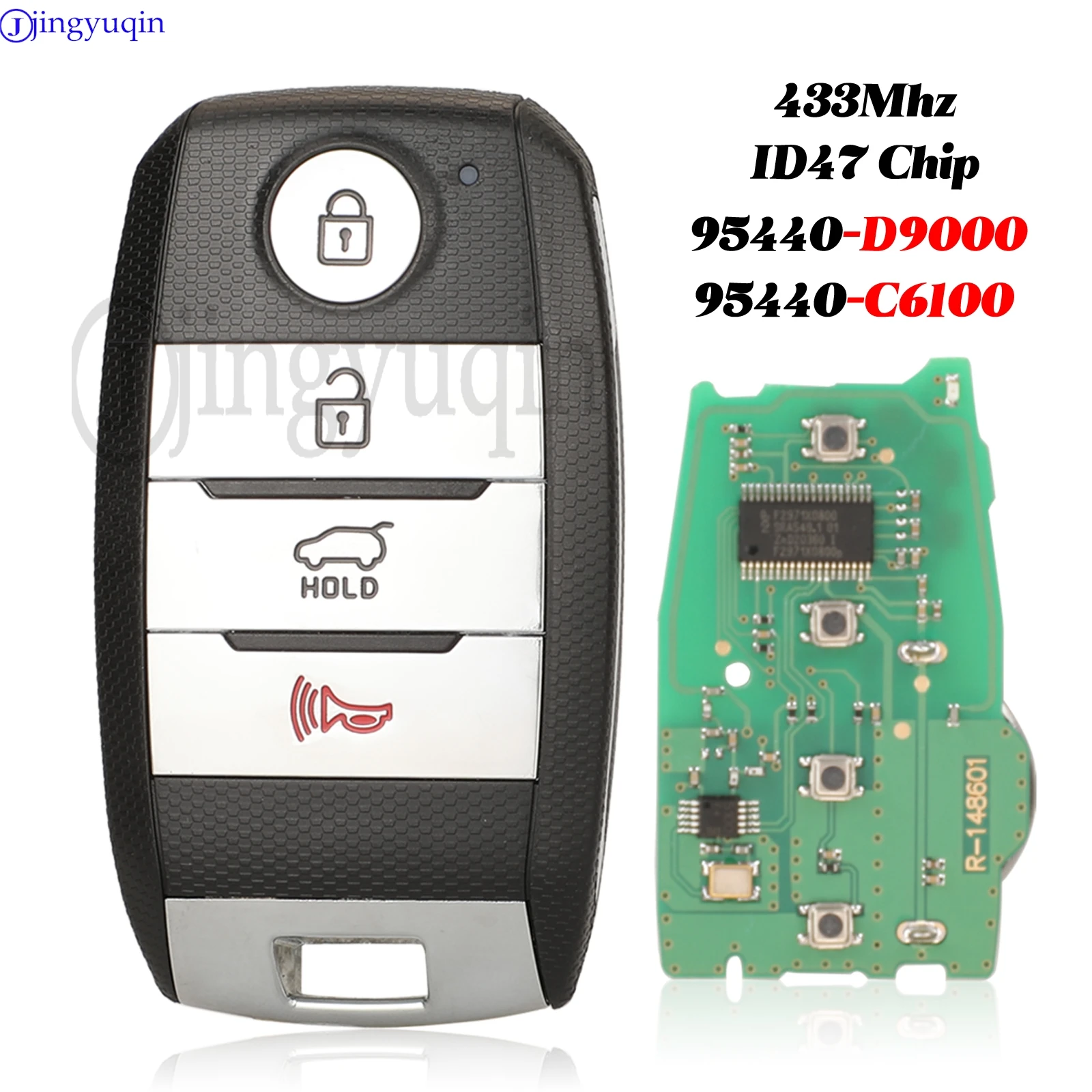 

jingyuqin 95440-D9000 / 95440-C6100 4 Buttons For Kia Sportage Remote Car Key 433MHz Smart ID47 Chip Fob Replacement