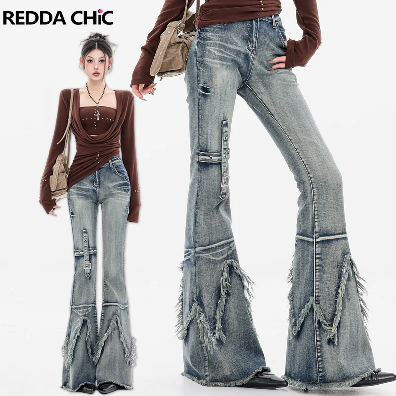 

REDDACHiC Do Old женские джинсы-карго, эластичный узкий пояс, декор, усы с необработанными краями, брюки 90-х годов, уличная одежда в стиле ретро Y2k
