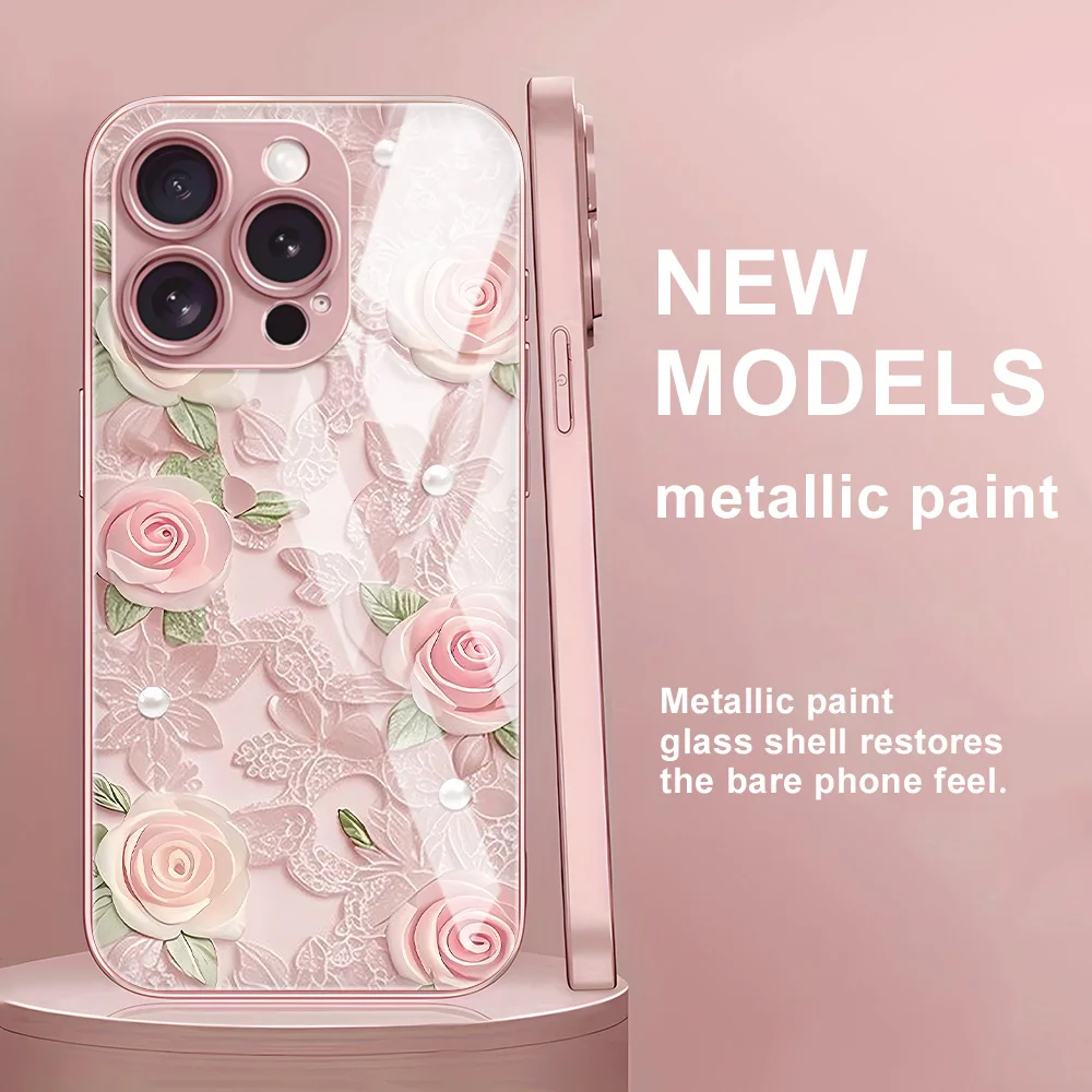 Flower Tempered Glass Case For iPhone 12 Cases iPhone 17 Pro 16 15 14 13 12 11 Pro Max Air 16 Plus X XS XR 7 8 SE2 Fundas Cover - view 2