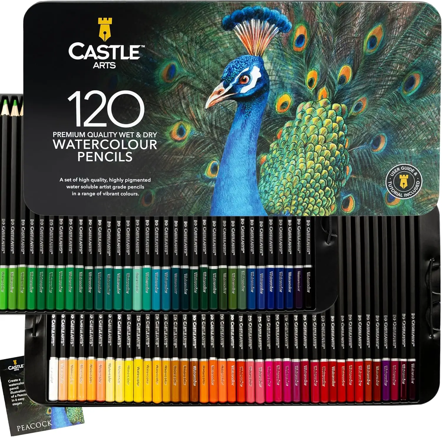 

120 Vibrant Watercolor Pencils Set for Blending, Drawing & Painting | Adults & Professionals | Tin Case