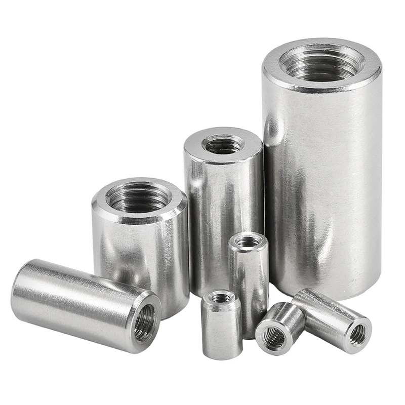 M3 Threaded Rod Connect Joint Nut, 304 Stainless Steel Round Long Cylindrical Nut, Home Hardware Connection Screw Cap, 5/10Pcs