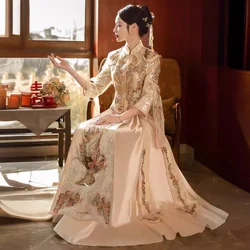 Champagne Gold Chinese Wedding Dress Embroidered Beads Sparkle Bridal Wedding Dresses 2024 New Noble Luxury Chinese Style Dress