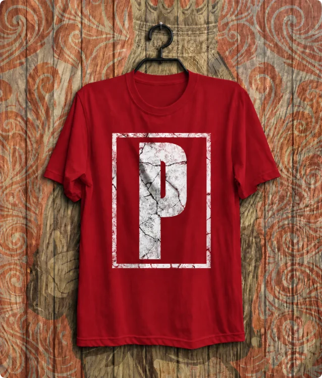 Cotton T Shirt Men Women Vintage Cracked Letter P Square Graphic  Crew Neck Short Sleeve Casual Unisex Cotton T-shirt Streetwear