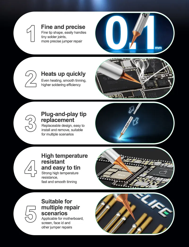 RELIFE 210 High Precision Soldering Iron Tip Set Compatible with Most 210 Series Handles for Phone Motherboard CPU Repair Tools