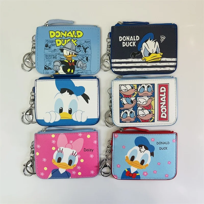 Disney Donald Duck Coin Purse Anime Card Holder Cartoon Storage Bag Zero Wallet with KeyChain Handbag Kid Girl Birthday Gift