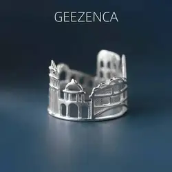 GEEZENCA 925 Sterling Silver Hollow Out Venice Bridge Women's Ring Original Design Famous City Architecture Unusual Rings 2023