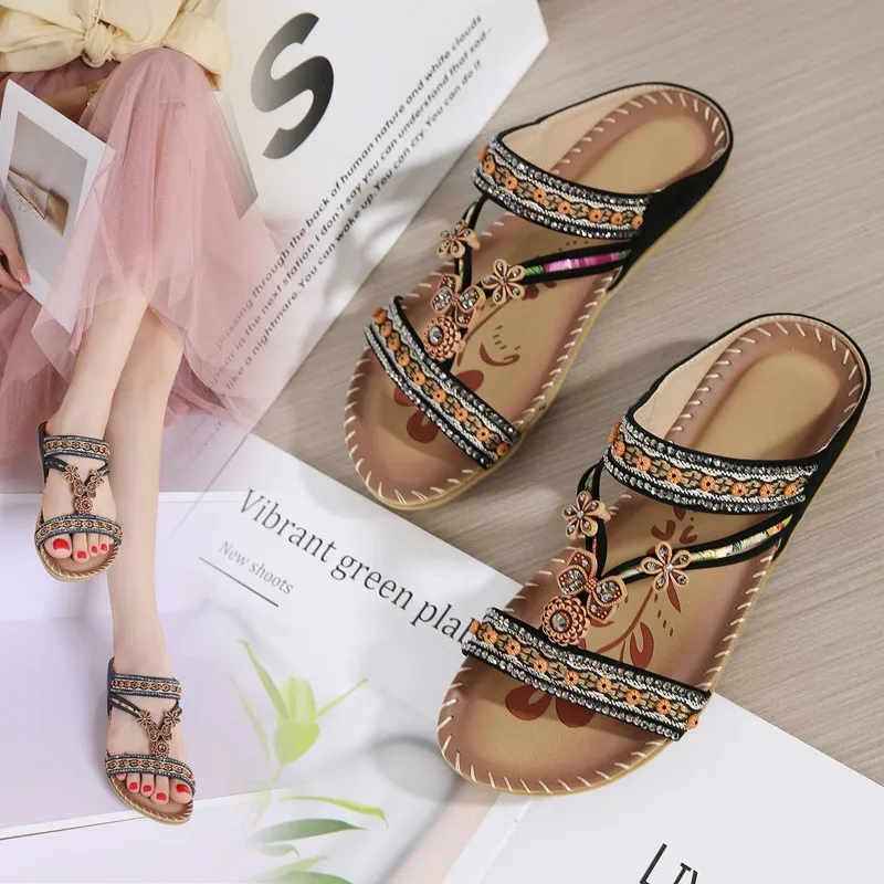 女性の靴サンダル夏のファッションスリップオンレディースシューズアウトドア女性のサンダルプラットフォームレトロ Sandalias Mujer 女性のスリッパ