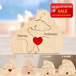 Custom Name Wooden Bear Family Ornaments Personalized Wood Carving Bear Puzzle Christmas Birthday Gift home decor action figure