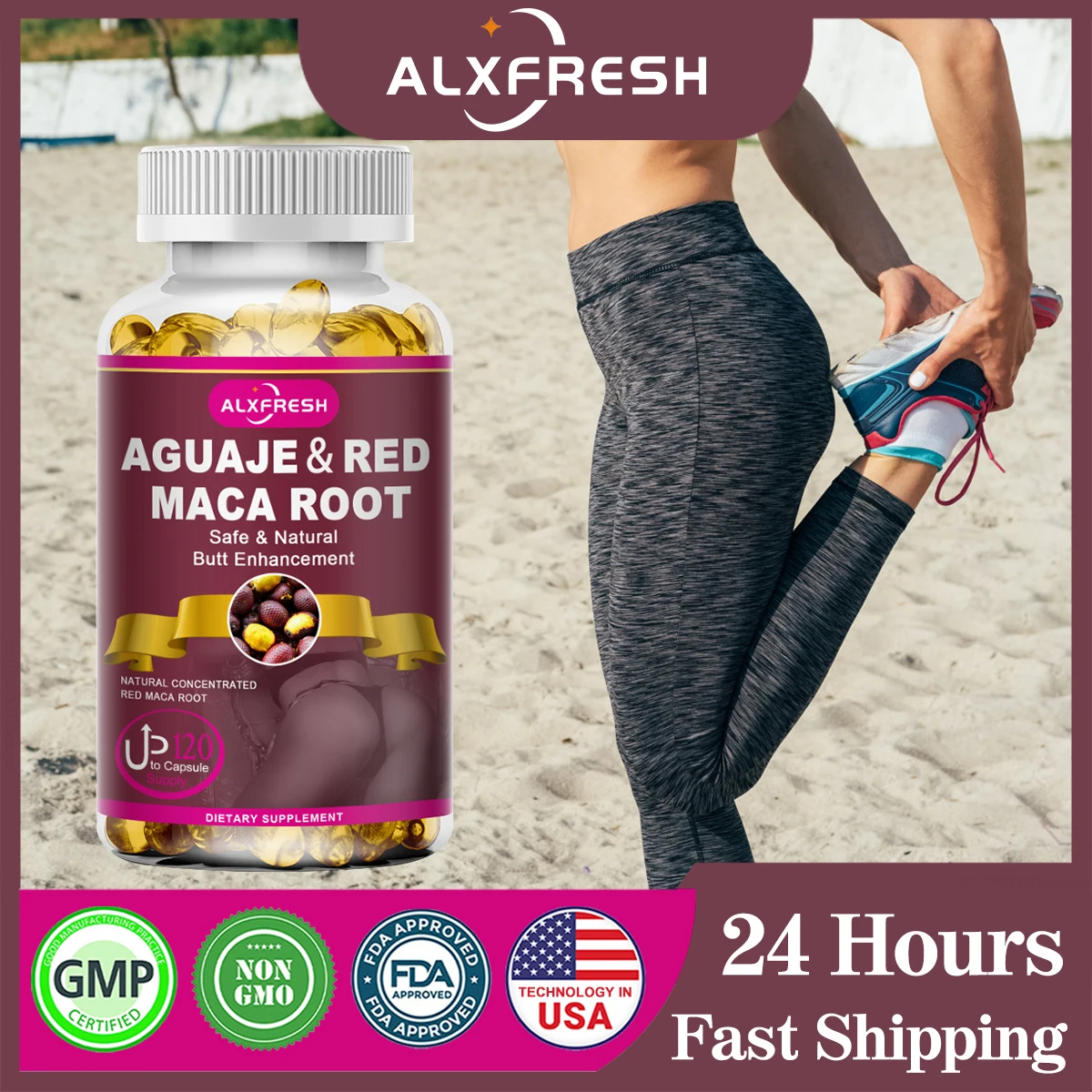 

Alexfresh, органический экстракт корня Красной маки, 1000 мг, уход за ягодицами для женщин, мощный экстракт