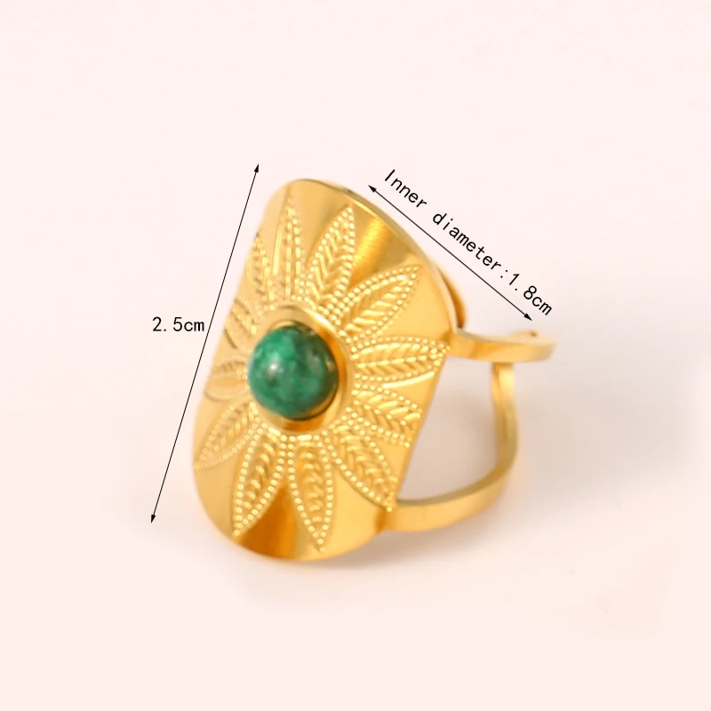 DLHP Boho Natural Stone Wide Rings For Women Gold Plated Stainless Steel Open Rings Personality Design Aesthetic Jewelry Gifts