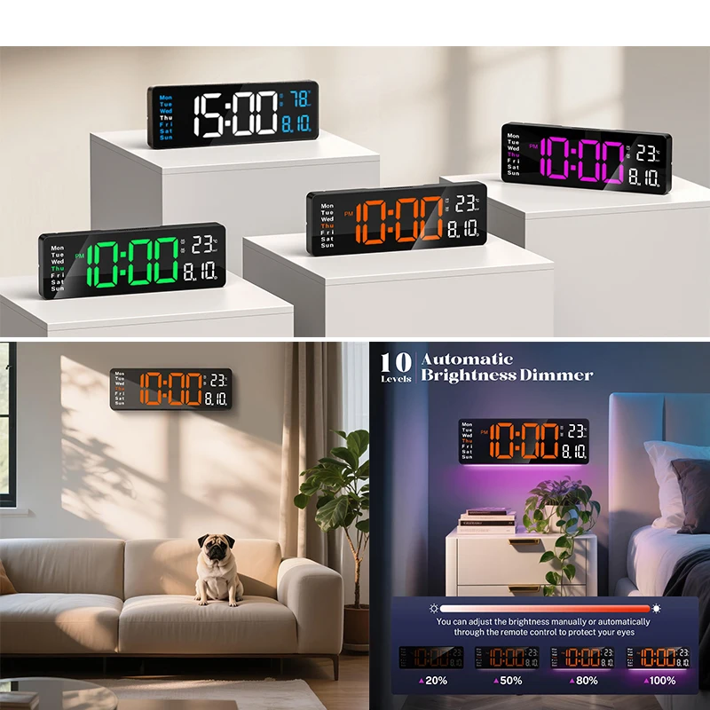 

Digital Wall Clocks 16" Large Display Digital Clock for Classroom with Remote Control Date Week Alarm Temperature, Night Light