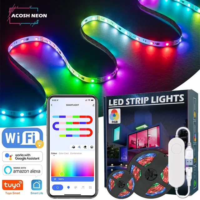 TUYA LED Strip Lights WS2812 RGBIC Adresowalna taśma świetlna z efektem łapania Wifi USB 5V Smartlife Dreamcolor do sypialni TV