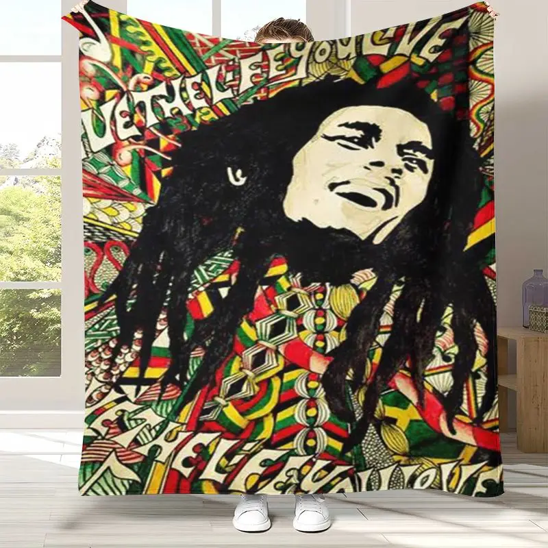 3D Reggae Music Bob Marley Rasta Color Soft Flannel Throw Blanket,Cozy Warm Blanket for Bed,Sofa,Living Room,Camping,Home Decor