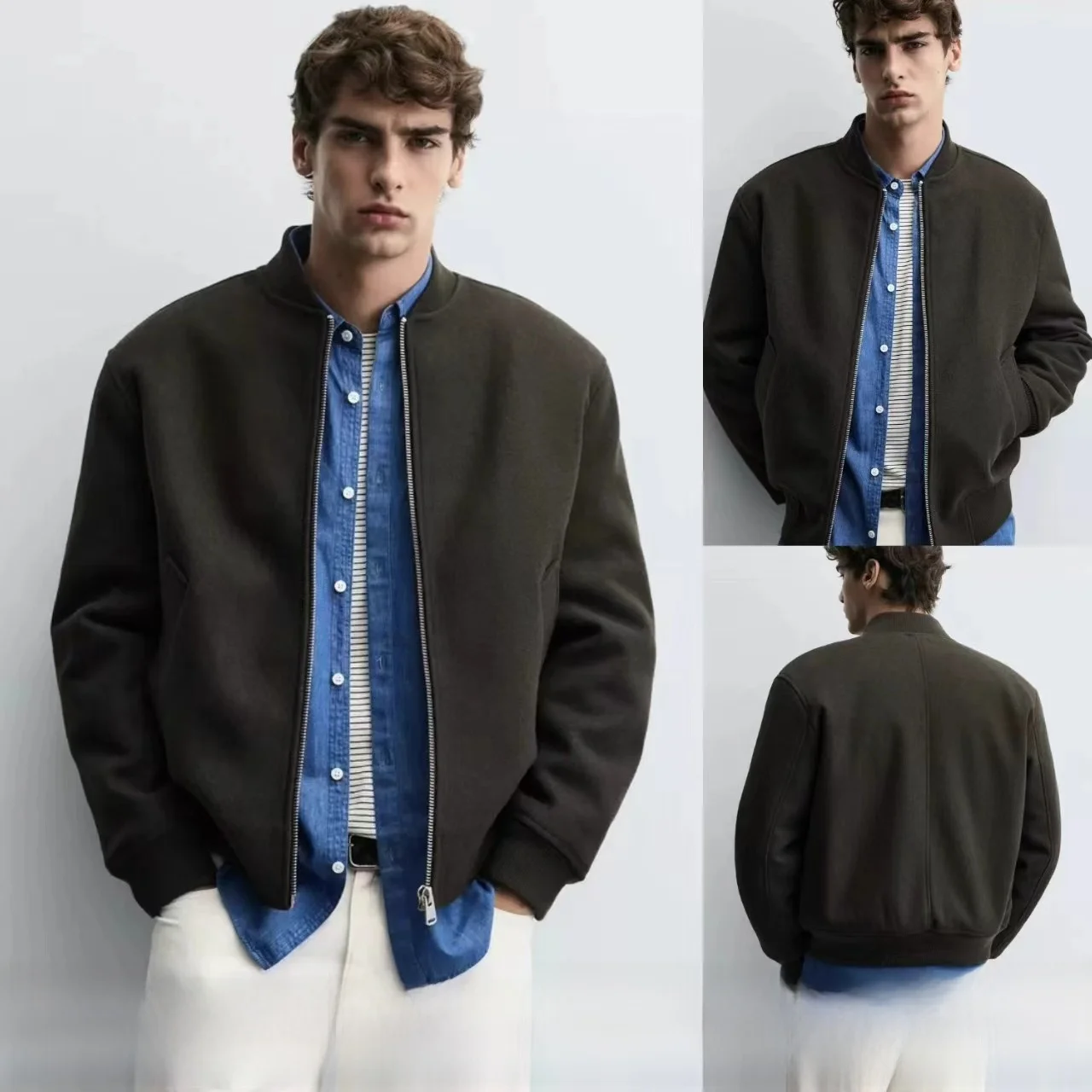 

Новый мужской бейсбольный воротник на подкладке, прямые ноги в стиле пэчворк, куртка-пилот, верхняя одежда, повседневная одежда на молнии, длинный све