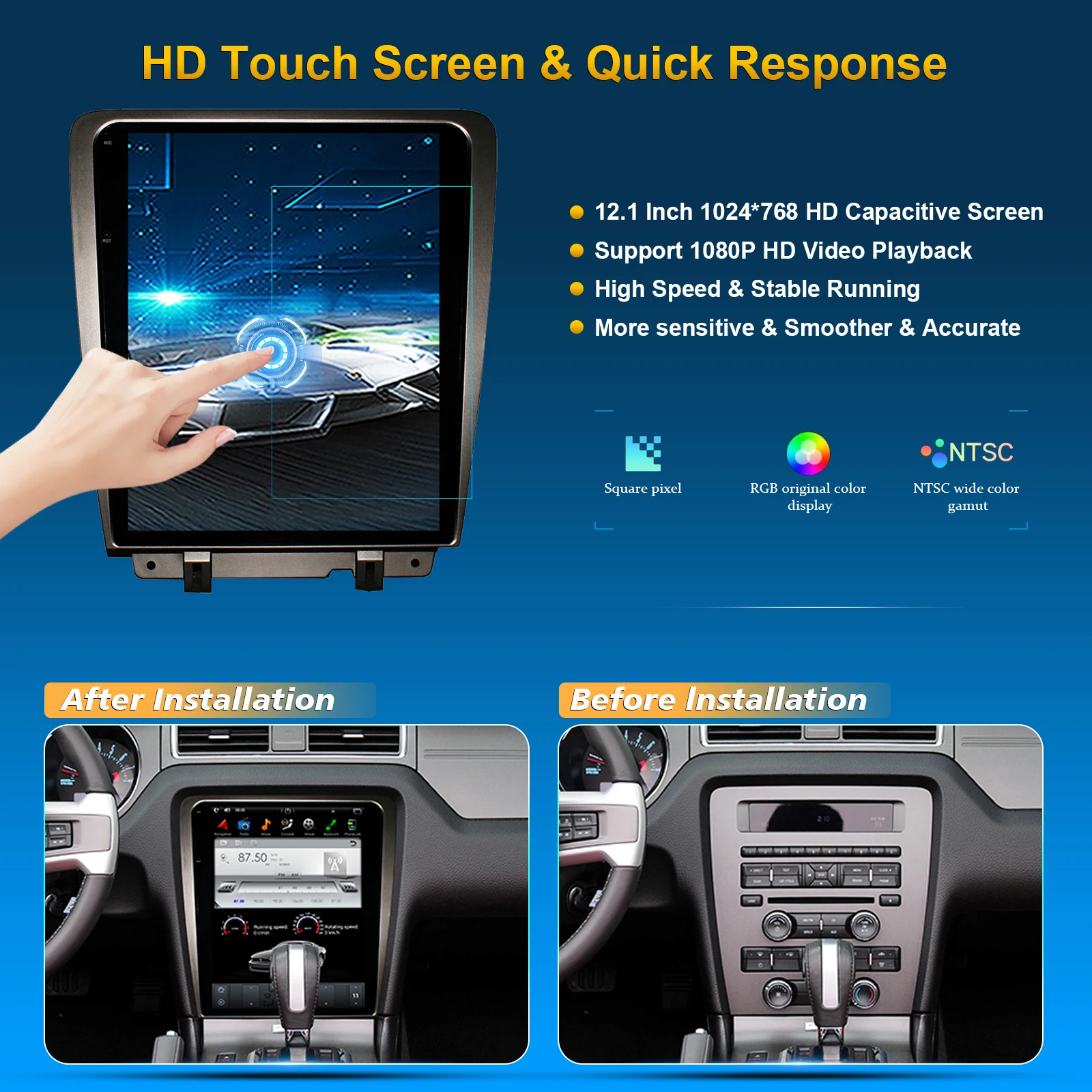 12.1 بوصة اللاسلكية Carplay تسلا شاشة راديو السيارة مشغل وسائط متعددة لفورد موستانج 2010-2014 رئيس وحدة لتحديد المواقع والملاحة