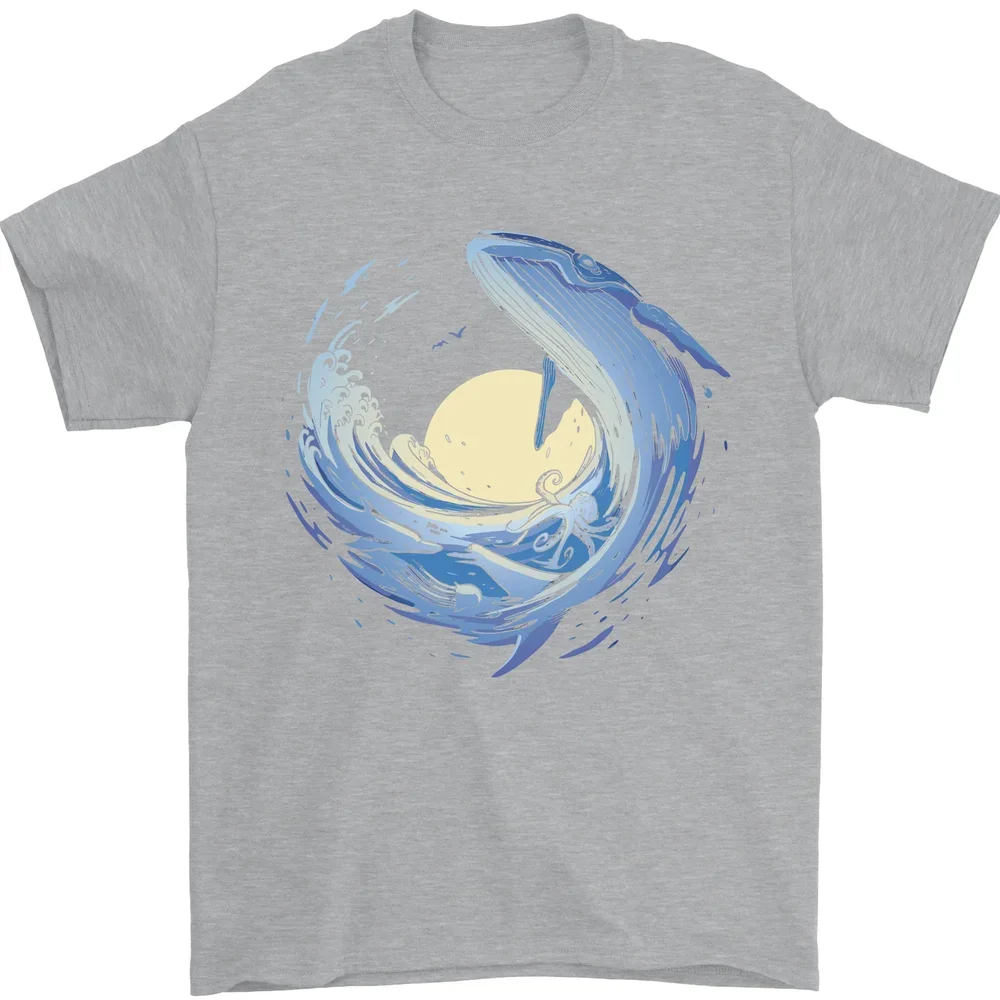 Ocean Whale Octopus Mens T-Shirt High Quality Cotton Swim Cool Animal Creature Orca T-Shirt Short-sleeved Tee Clothing