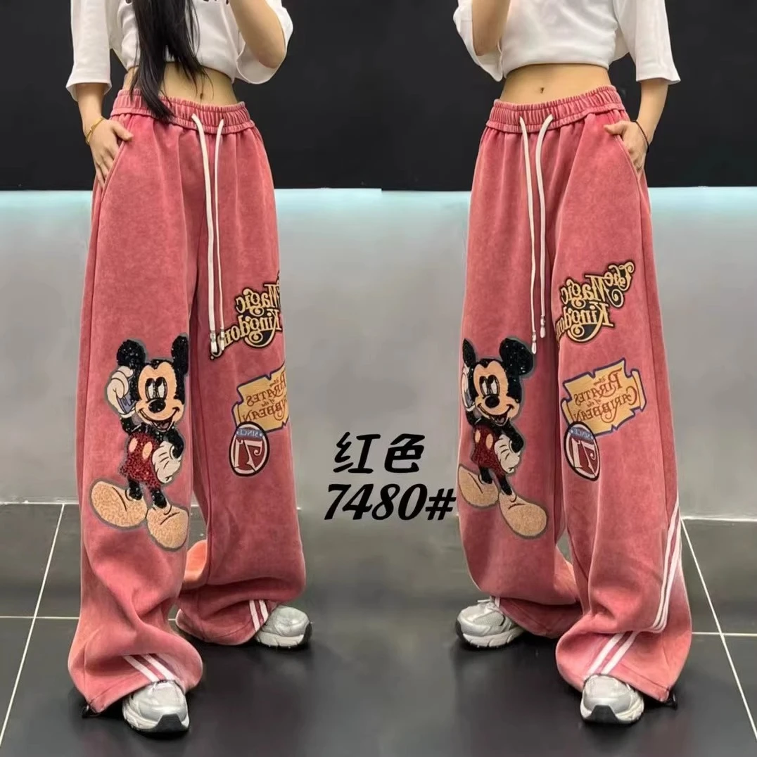 Striped decorative casual pants Elastic Waist 2025 Autumn New Fashionable Loose Pants for Women and Draped Straight Leg Pants