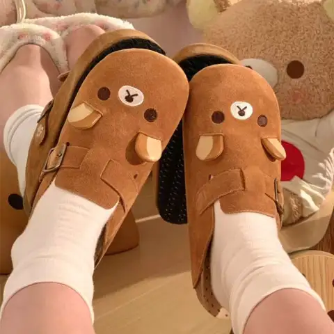 New Thick Bottom Rilakkuma Women's Shoes Cartoon Retro Anime Periphery Height Increase Cute Rilakkuma Slippers