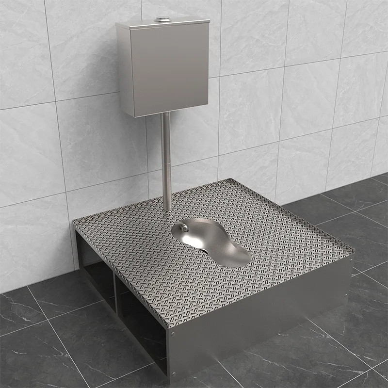 

Large panel squatting toilet, stainless steel squatting toilet with water tank S-bend base