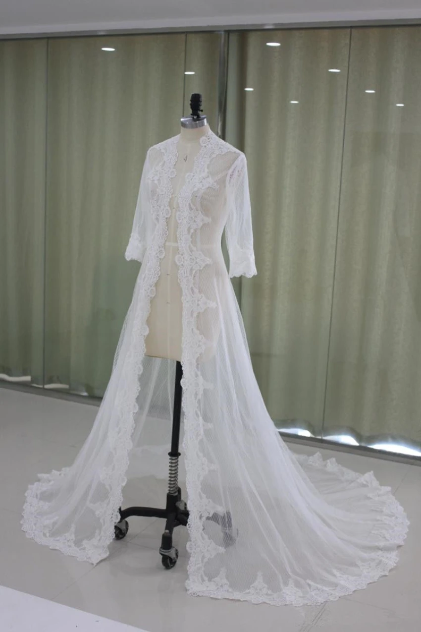 Eleganti accessori da sposa mantelli da sposa mantelle Appliques di pizzo 3/4 cappotti Bolero a maniche lunghe abito a mantella