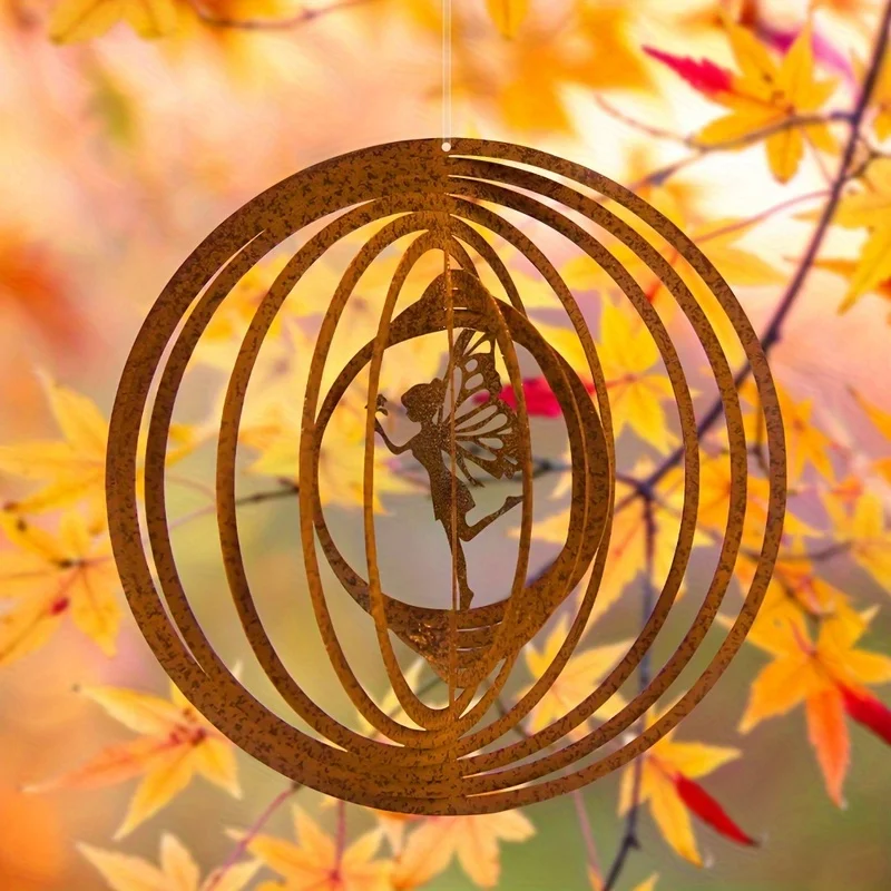 Butterfly Metal Weather Vane - 1 Piece Rusty Iron Art Garden Hanging Decoration, Weather-Resistant Spiral Design, Thanksgiving/Christmas Garden Decoration, Vintage Patio Wind Chime