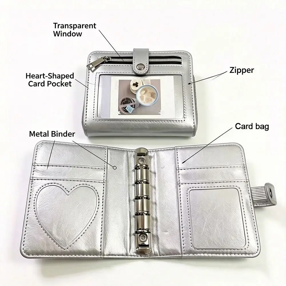 Portable PU Leather Binder Notebook with Photo Window Detachable M5 Notebook 5-Ring Loose-Leaf Note Pad School Office