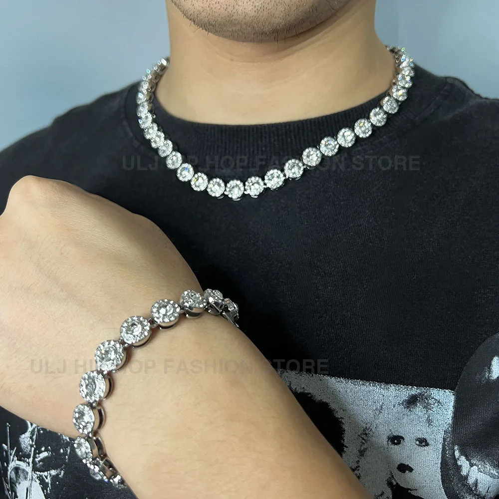 ULJ Hip Hop Iced Out New 10mm Round Bling Rhinestone Cuban Tennis Chain Choker Jewelry Necklace For Men Women