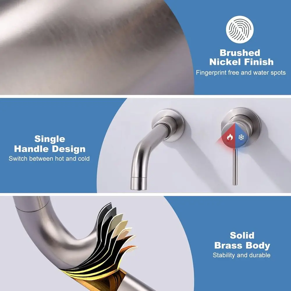 صنبور تثبيت على الحائط من النيكل المصقول بمقبض واحد مع صنبور دوار وصمام خشن #5