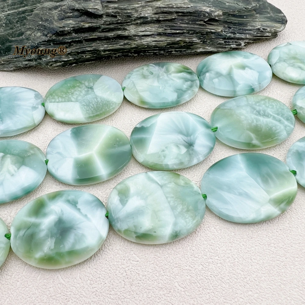 30x40MM 10PCS Large Oval Shape Natural Green Angelite Stone Slice Pendant Beads MY230855