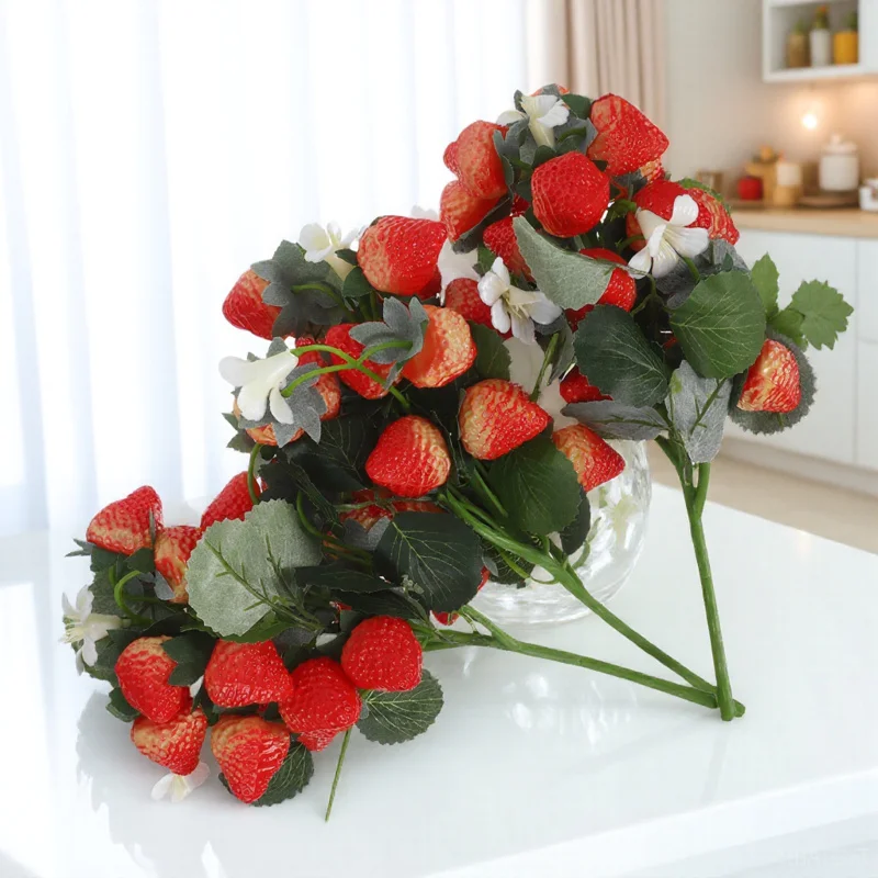 

3Pcs Simulated Strawberry Branches Realistic Fake Fruit Bouquet for Christmas Birthday Party DIY Decoration Bouquet Branch