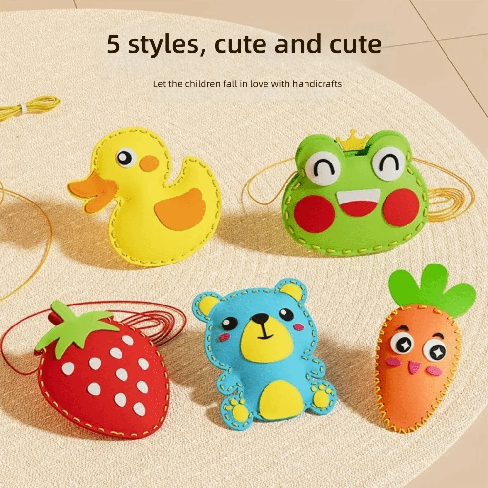5Pcs Funny EVA Beginner Sewing Set Handmade Cartoon Animal Toy DIY Sewing Kit Kids Art Toys for Beginners