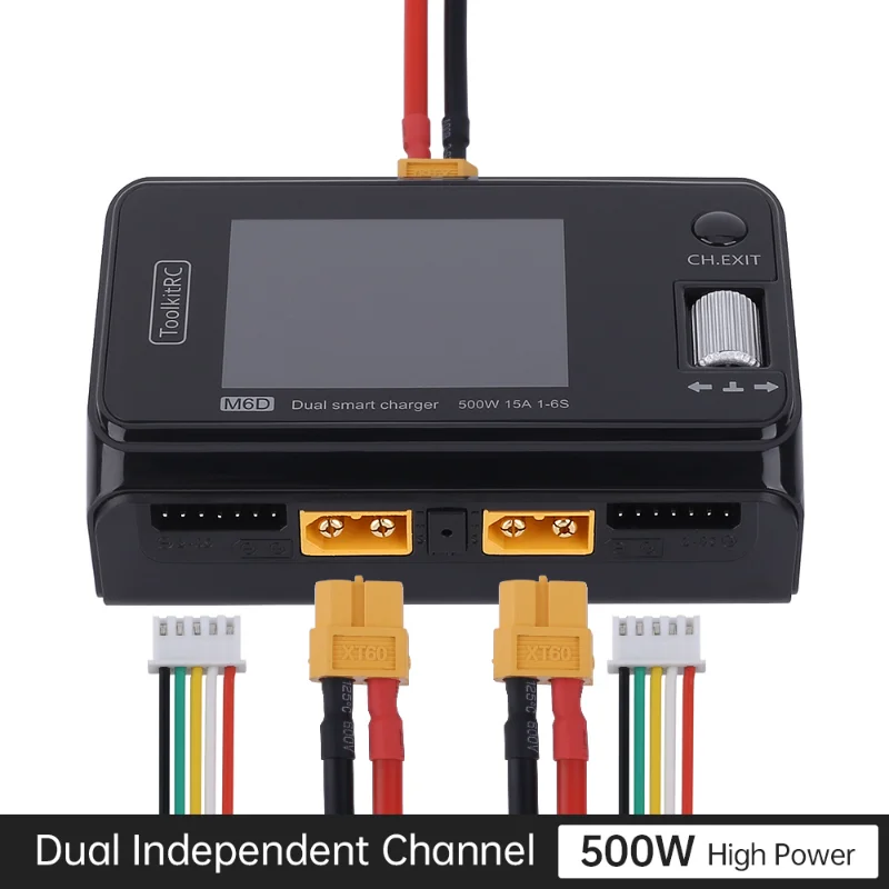 

ToolkitRC M6D 500W 15A DC Dual Channel MINI Smart Charger Discharger For 1-6S Lipo Battery RC FPV Drone