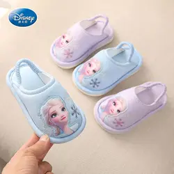 Disney Children's Linen slippers Autumn Winter Girls Cotton Slippers Princess elsa Cute Home shoes Toddler indoor floor shoes