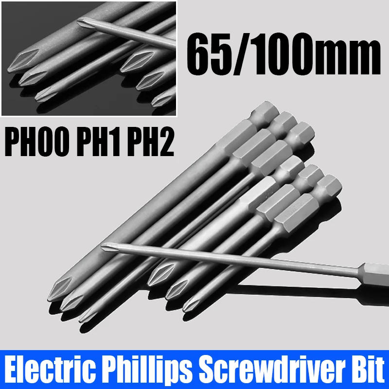 1PCS Electric Phillips Screwdriver Bit PH00 PH1 PH2 Strong Magnetic Batch Head 65mm/100mm Cross Screwdriver Bit Impact Driver