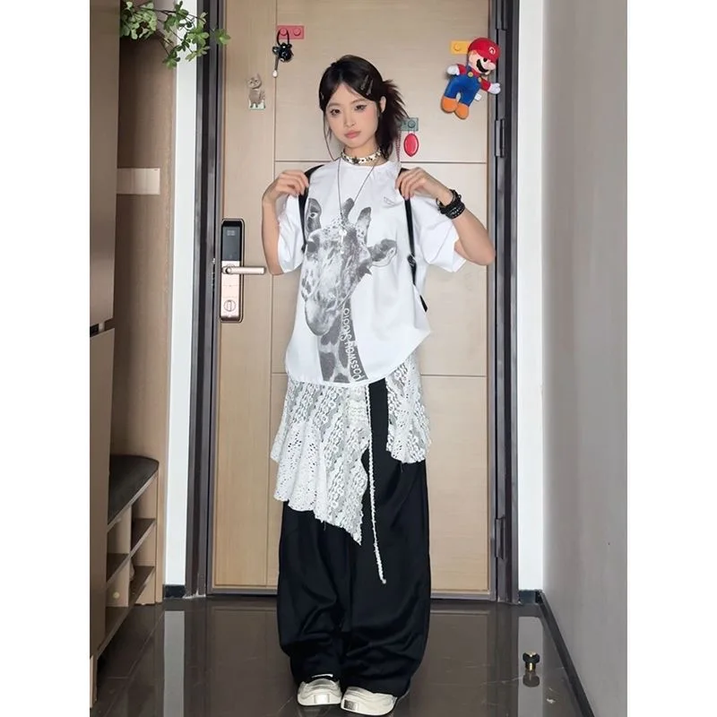 الأمريكية الرجعية الأبيض تنورة دانتيل المرأة غير النظامية ضمادة مطوي كل مباراة تنورة السيدات ربيع الخريف ملابس عصرية كورية جديدة #6