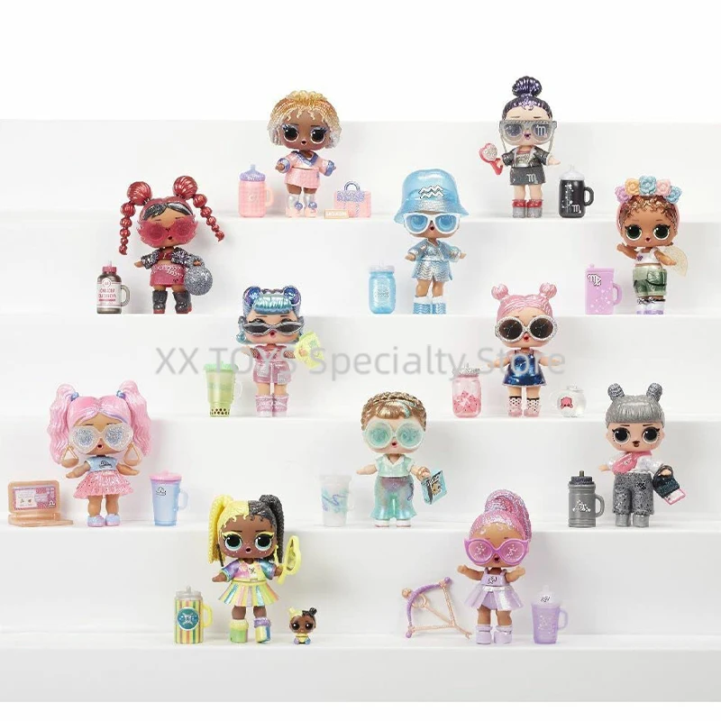 LOL. Überraschung! Present Surprise Series 2 Glitzer-Schimmer-Sternzeichen mit 8 Überraschungen, 7,6 cm große Sammlerpuppe, Spielset-Geschenke